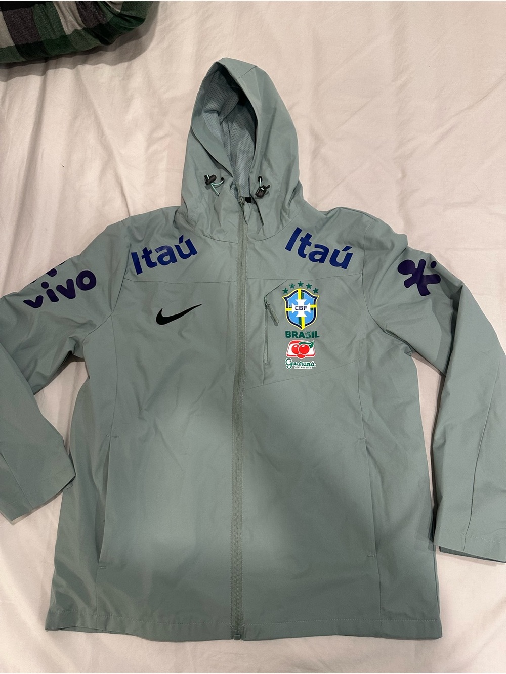 Nike Light Gray Brazil National Team Hooded Jacket with Blue Logos